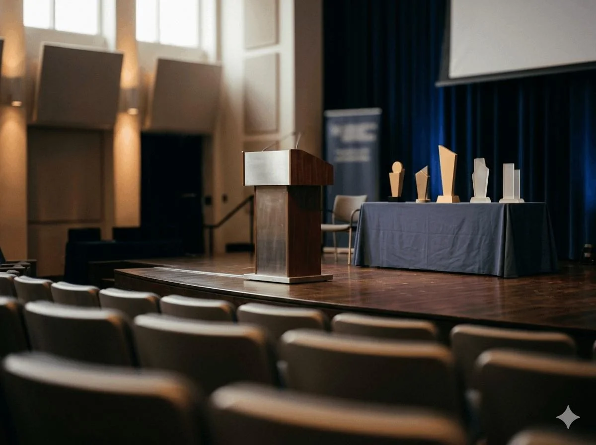 Awards ceremony stage ahead of the announced nominations