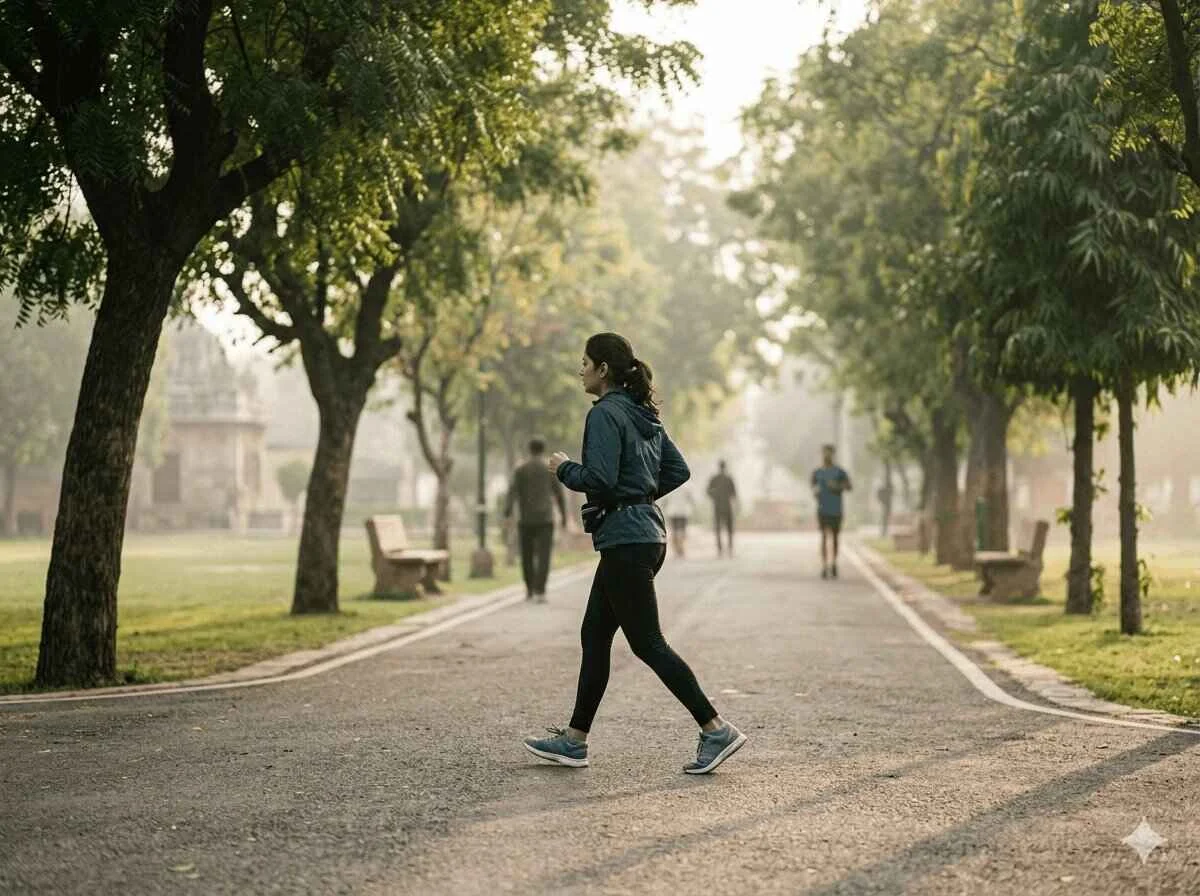 Person walking along a park path as new research links daily walking to longer lifespan