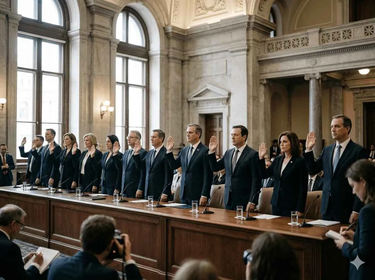 Newly appointed ministers being sworn in during the cabinet reshuffle ceremony