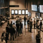 Moviegoers gathering at a cinema lobby on the film's record-breaking opening day