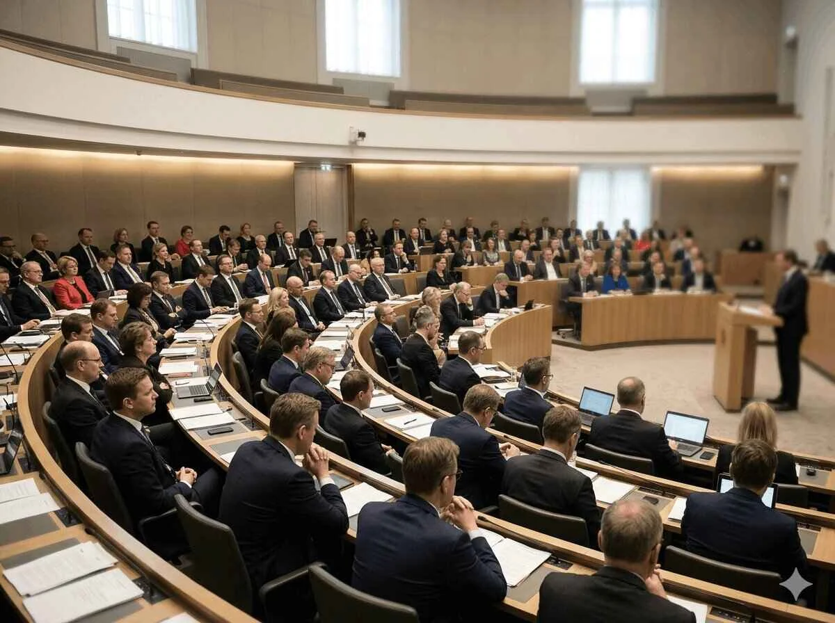 Lawmakers seated in the parliamentary chamber during the reform bill debate