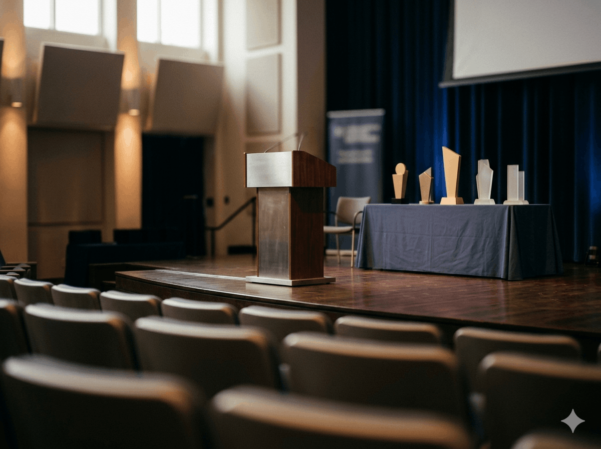 Awards ceremony stage ahead of the announced nominations