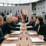 Trade ministers shaking hands after signing the Continental Trade Partnership agreement
