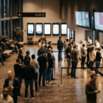 Moviegoers gathering at a cinema lobby on the film's record-breaking opening day