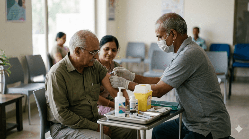 Older adult receiving a vaccination as part of updated flu season guidance