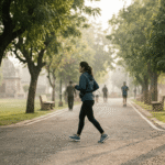 Person walking along a park path as new research links daily walking to longer lifespan