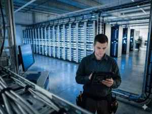 Data center server racks representing the computing infrastructure behind the new AI model