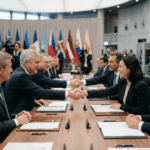 Trade ministers shaking hands after signing the Continental Trade Partnership agreement