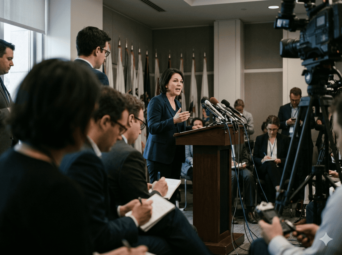 Opposition leader addressing reporters at a press briefing on the spending audit