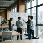 Startup team collaborating in a modern office as venture funding rebounds