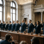Newly appointed ministers being sworn in during the cabinet reshuffle ceremony