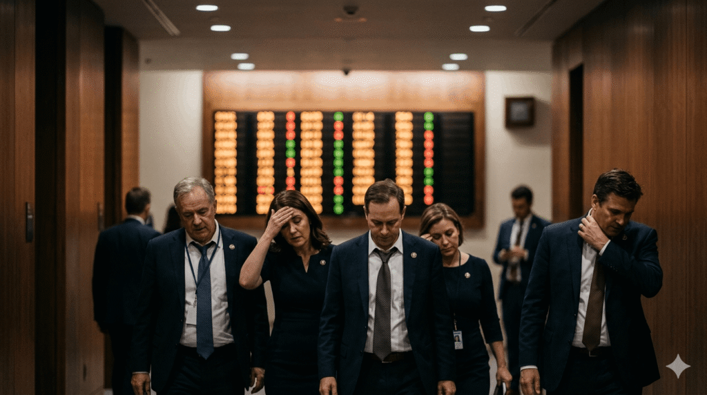 Lawmakers leaving the chamber after the late-night vote on the reform bill