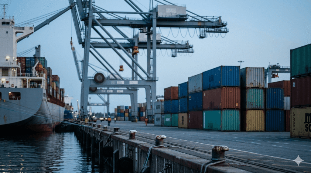 Cargo containers at a shipping port reflecting global trade activity